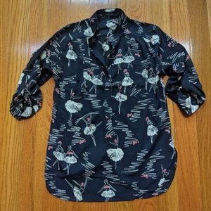 Modcloth Cals Ballerina Print Navy Shirt